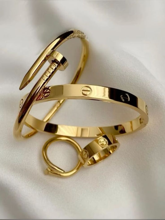 STAINLESS STEEL CARTIER BANGLE & RING SETS